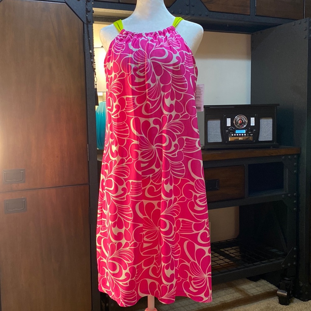 NWT ATHLETA Womens Dress SIZE L KOKOMOALHP PINK LIME Green Padded Bra GORGEOUS